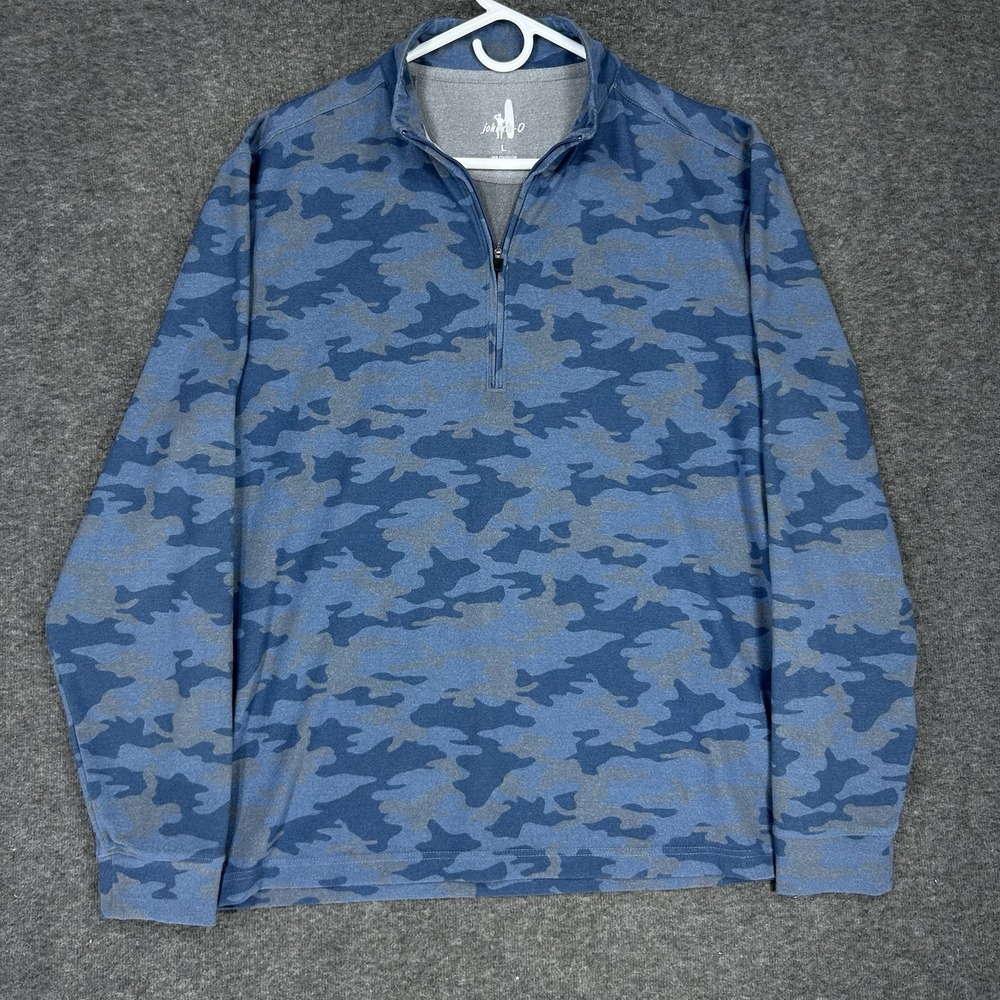Johnnie-O Microfleece 1/4 Zip Pullover Mens L Blue Camo Rodney JMKO2250